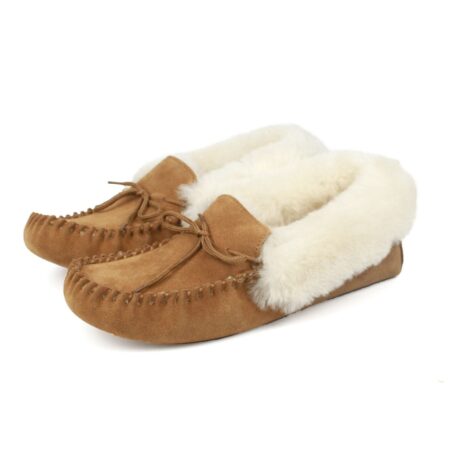 Sunsion Women’s Chestnut Hard Sole Sheepskin Slippers – Sophie Collection