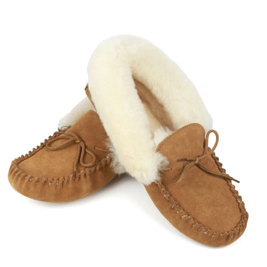 Sunsion Women’s Chestnut Hard Sole Sheepskin Slippers – Sophie Collection - Image 2